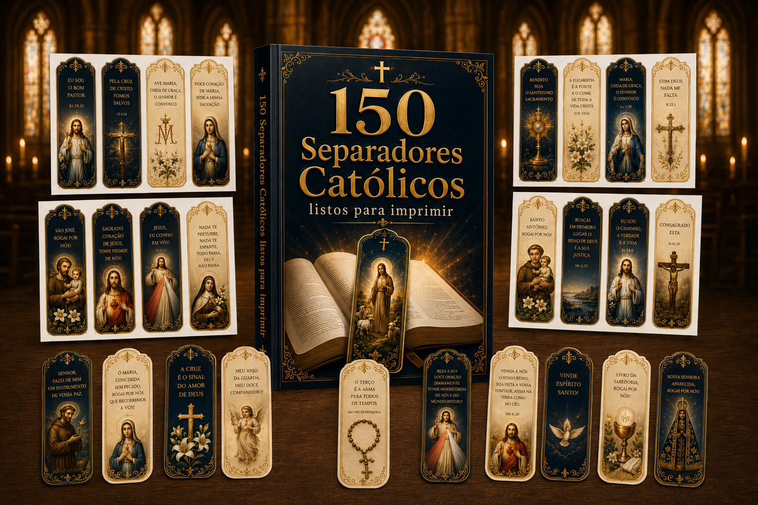 Colección de 150 separadores católicos listos para imprimir